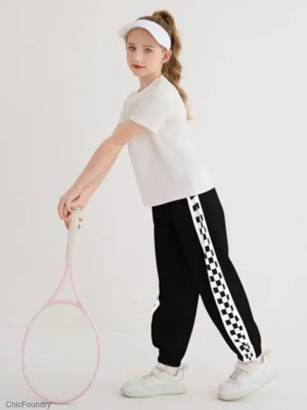 Girls Baggy Joggers Athletic Checkered Track Pants with Pockets 5-14Y